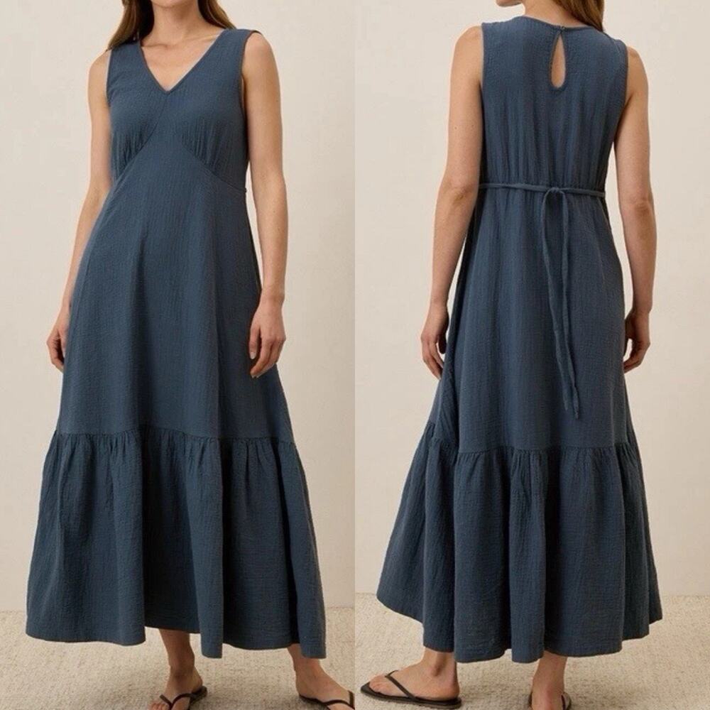 Pact Beach to Brunch Maxi Dress Womens L Coastal Double Gauze Organic Cotton